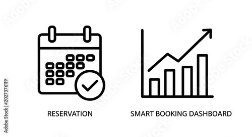 Reservation system and smart booking dashboard growth chart icons with dashboard