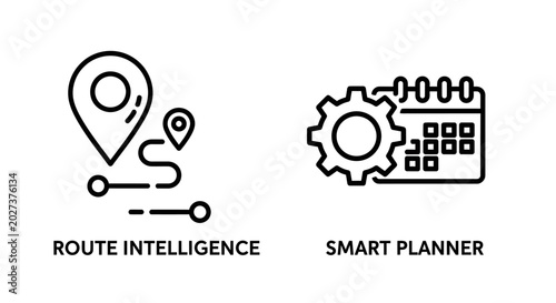 Route intelligence navigation and smart planner scheduling icons with navigation