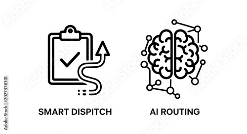 Foto Smart dispatch and AI routing icon set with dispatch logistics automation
