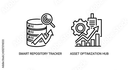 Foto Smart repository tracker and asset optimization icons with database, repository