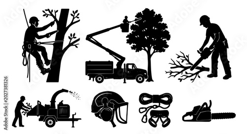 Canvastavla Arborist Tree Service Icons, Professional Tree Care Vector Set, Arboriculture Eq
