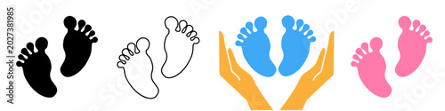 Baby foot print icon, child bare feet vector footprint silhouette