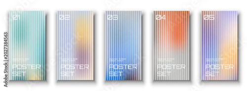 Abstract clean minimal poster set template with original conceptual soft pastel fluid gradient and 3d vertical lines for modern summer sale campaign.