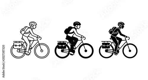 Tableau sur toile Bicycle Touring Icons, Cyclist Vector Graphics, Adventure Travel Illustrations,