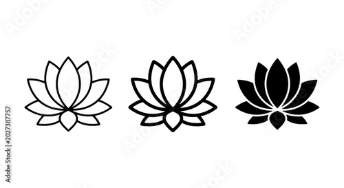 Photos Lotus Flower Icons, Zen Floral Vector Art, Spiritual Symbol Graphics, Meditation