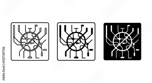 City Metro Map Icons, Subway System Navigation Symbols, Urban Transit Network Graphics