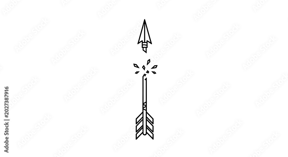 Obraz premium Minimal Black Arrow Broken Into Pieces on White Background