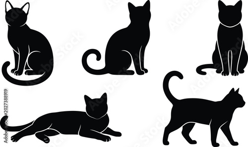 Bilde på lerret Black cat silhouettes in different poses