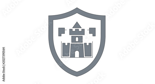 Photography Gray castle on shield emblem icon.