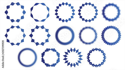 Obraz na płótnie Decorative blue circular frame elements set with geometric patterns and ornamental round borders