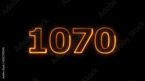 Abstract beautiful glowing neon countdown 1070 number animation background 4k video.
