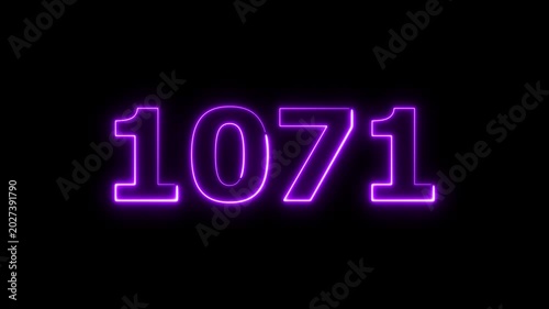 Abstract beautiful glowing neon countdown 1071 number animation background 4k video.