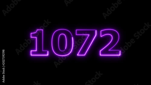 Abstract beautiful glowing neon countdown 1072 number animation background 4k video.