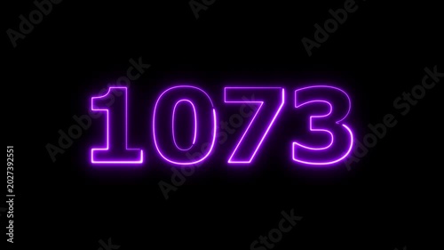 Abstract beautiful glowing neon countdown 1073 number animation background 4k video.