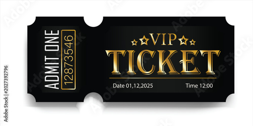 Obraz na plátně VIP admission ticket template with luxury golden typography effect, premium event pass design and elegant business branding