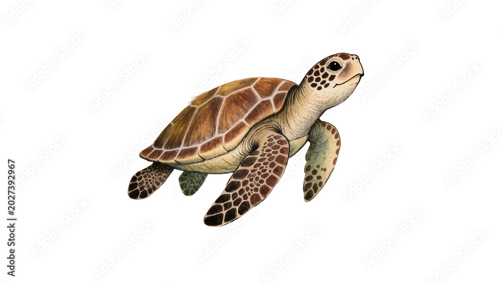 Obraz premium Brown sea turtle swimming, isolated on transparent background