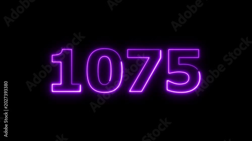 Abstract beautiful glowing neon countdown 1075 number animation background 4k video.