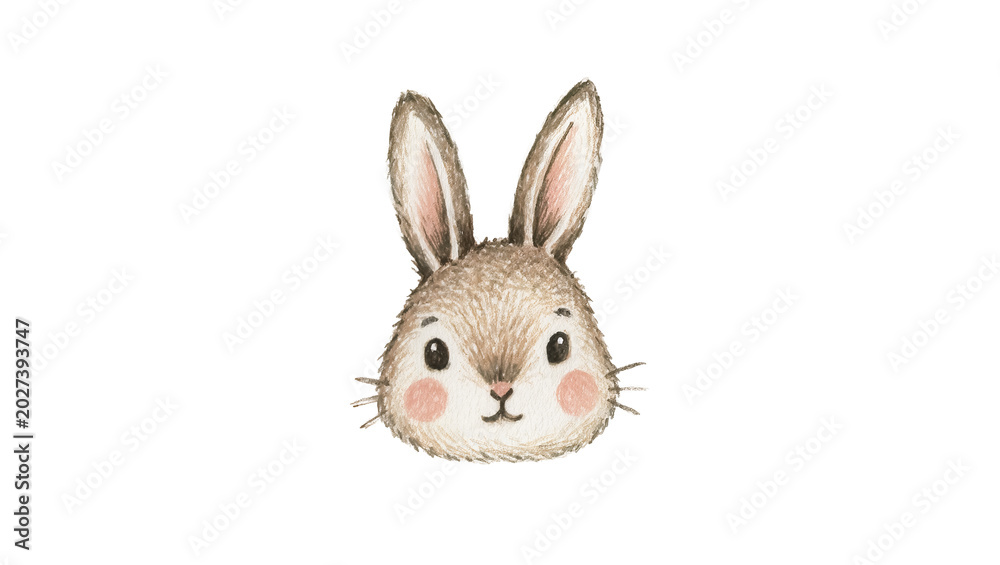 Obraz premium Cute fluffy bunny rabbit face with pink cheeks, isolated on transparent background