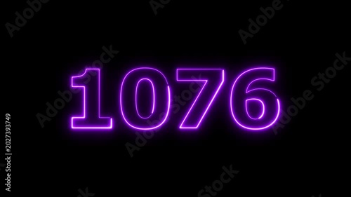 Abstract beautiful glowing neon countdown 1076 number animation background 4k video.
