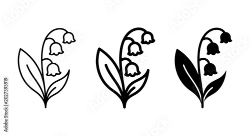 Foto Lily of the valley flower icons, minimalist floral vector set, black botanical l