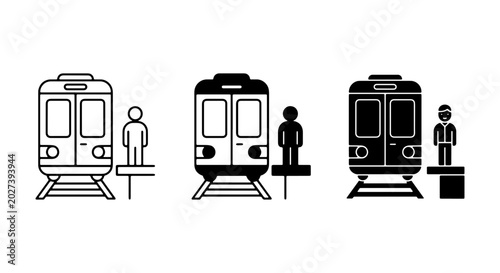 Tableau sur toile Subway train station icon set, commuter passenger on platform vector, railway tr