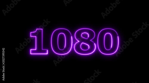 Abstract beautiful glowing neon countdown 1080 number animation background 4k video.