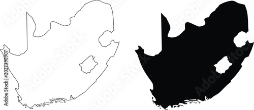 Foto South Africa map icons, black outline and solid silhouette maps for travel geography and location based design projects