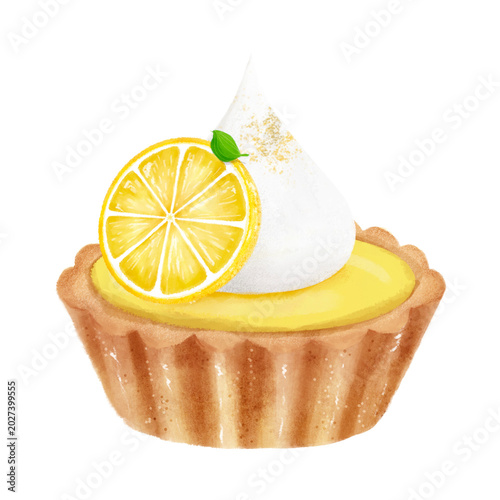 Fotografía Watercolor lemon tart dessert illustration isolated on white background