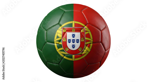 Soccer ball with the flag of portugal isolated on transparent background for sports and international symbol use