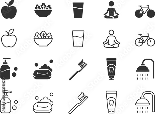 20 icon set editable stroke filled minimal vector illustrations for health lifestyle