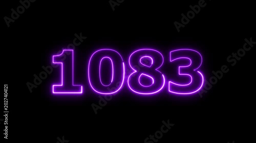 Abstract beautiful glowing neon countdown 1083 number animation background 4k video.