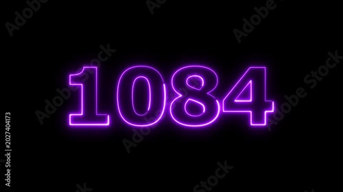 Abstract beautiful glowing neon countdown 1084 number animation background 4k video.