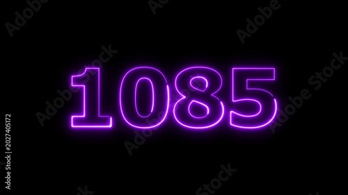 Abstract beautiful glowing neon countdown 1085 number animation background 4k video.