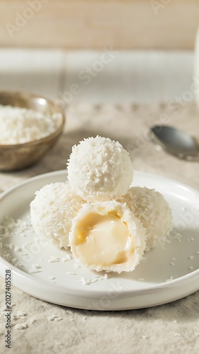 Homemade Coconut Truffles with Creamy White Chocolate Filling.