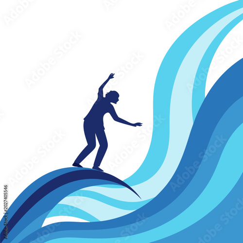 Photography Blue surfing man icon on wave