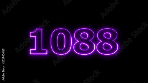 Abstract beautiful glowing neon countdown 1088 number animation background 4k video.