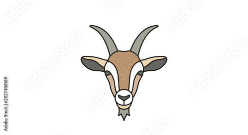 Foto Goat head with long horns closeup.
