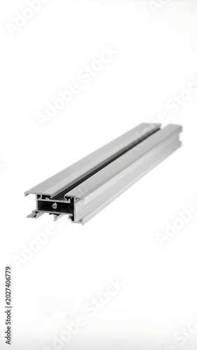Industrial Aluminum Extrusion Profile Component Isolated on White.