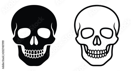 skull silhouette and outline on white background