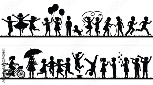 Cuadro en lienzo Black and white silhouette of people in various activities and sports de