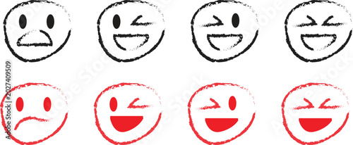 Schilderij op canvas Happy and sad emoji faces with wink and smile expressions isolated on transparen