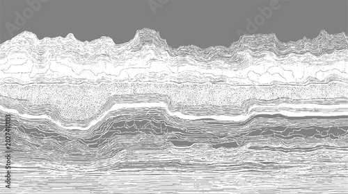 Foto Abstract geological strata layers with textured rock formations and wavy lines i