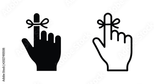 Photos hand with string tied around finger silhouette and line art