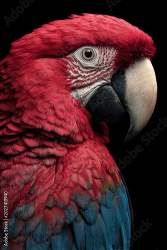 Portrait of an Ara parrot before black background