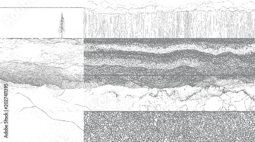 Photos Stylized cross section of earth layers with rain and a lone tree soil