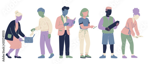Photos Diverse Group People Activities Flat Vector Illustration Set