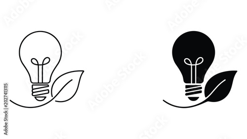 Obraz na płótnie Light bulb with integrated leaf icon in outline and solid format