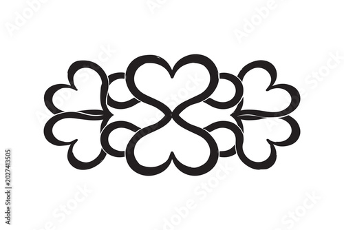 Photos Intricate black and white illustration of intertwined hearts and flowers, symbol