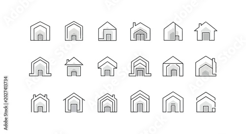 A digital file preview showcasing a collection of abstract house icons for vector design.