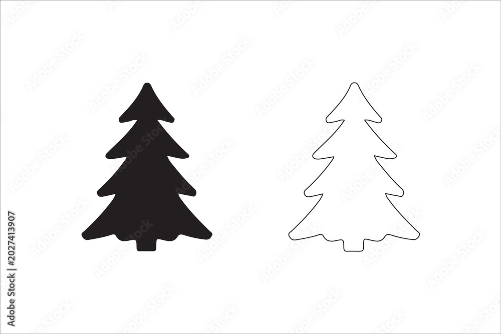 Obraz premium Silhouette and outline of a Christmas tree, holiday graphic resource for design
